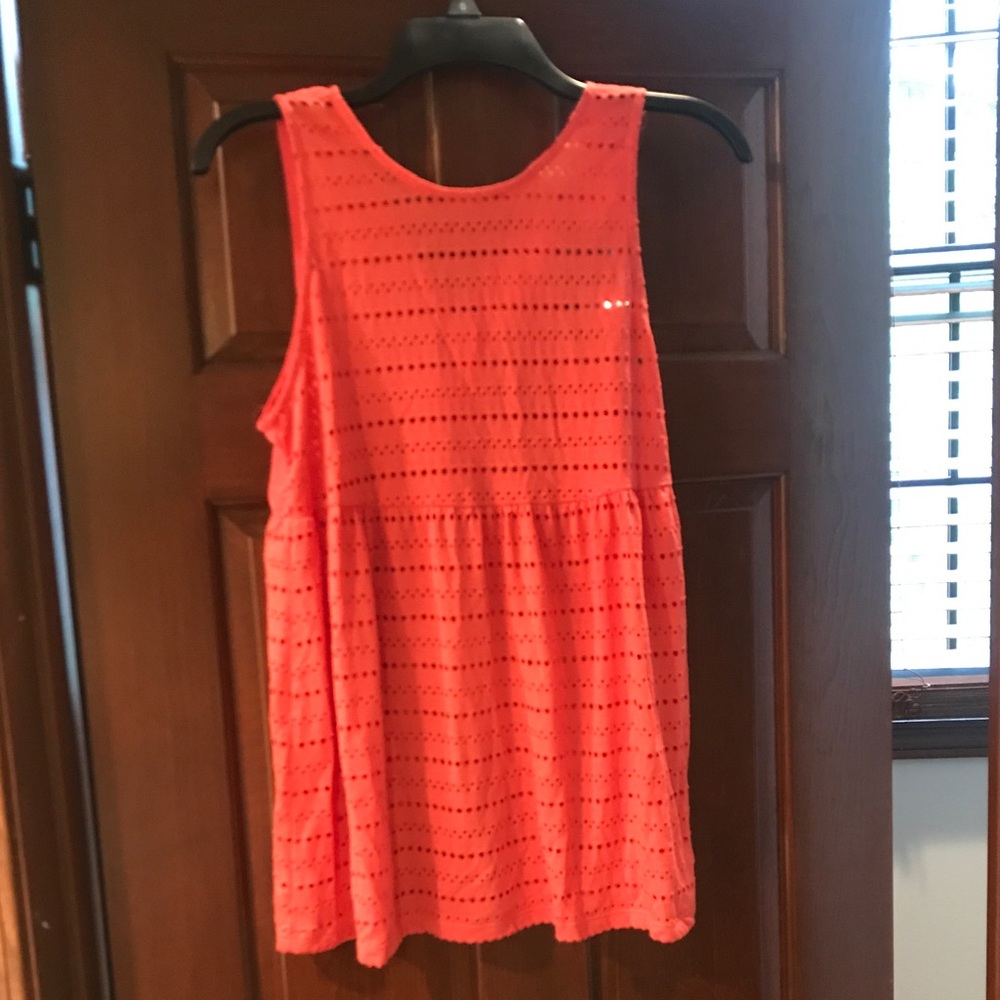 Peach colored tank top with sheer accent SMALL